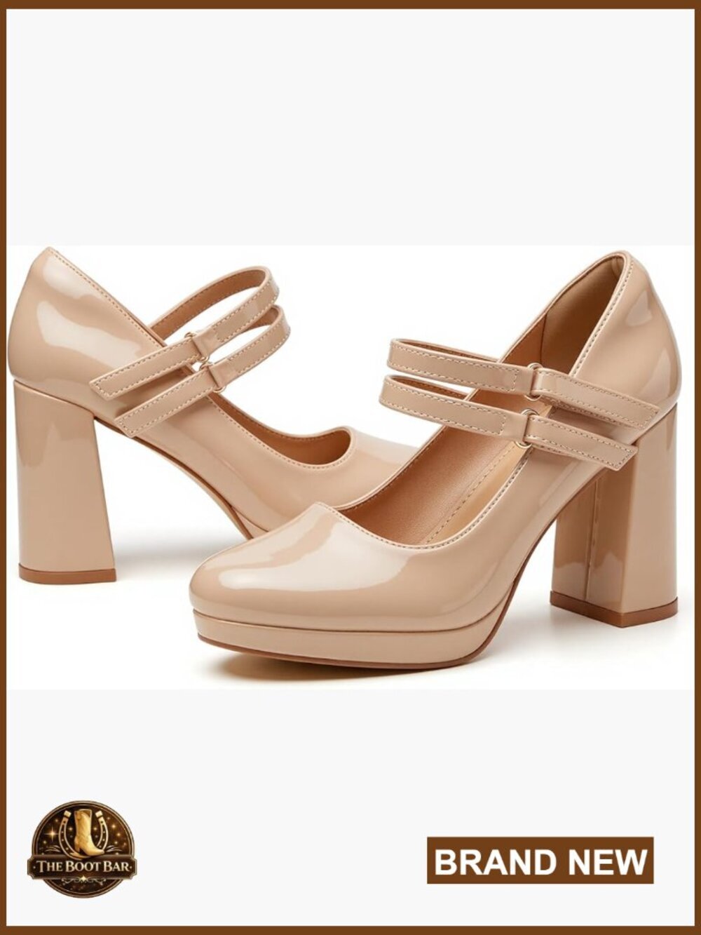 Platform Chunky Heels Mary Jane Pumps Double Strap Hook & Loop Block Heel Dress